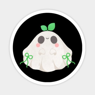 Cute Ghost with Green Leaves Halloween Illustration Magnet